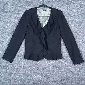J Crew Women’s 4 Black Wool Lined Ruffle‎ Button Blazer Secretary Witchy Vampire